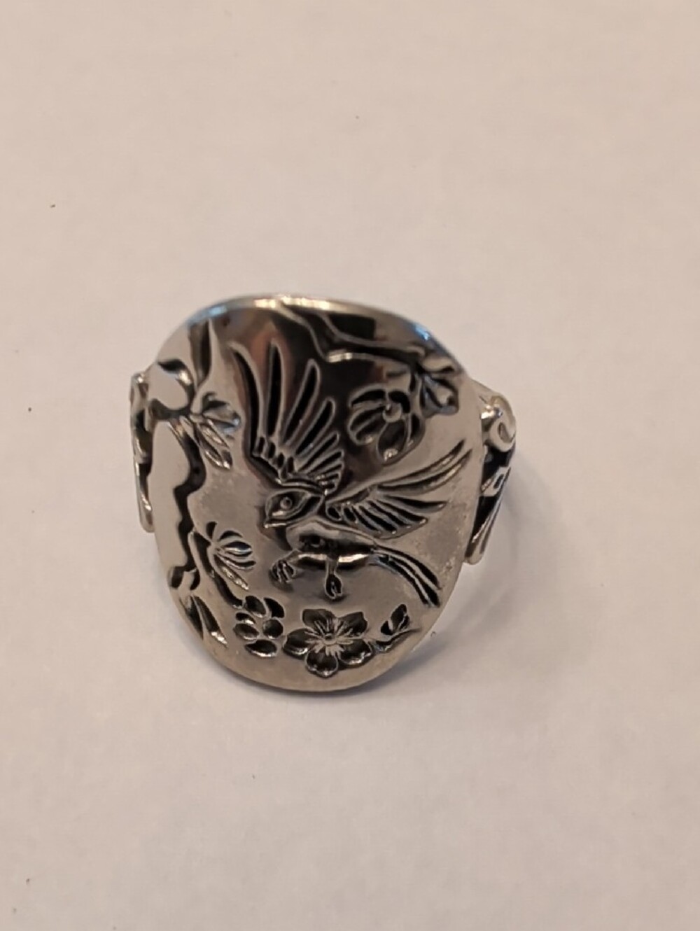 Silver Tone Bird & Floral Statement Ring - Silver - Picture 2 of 6